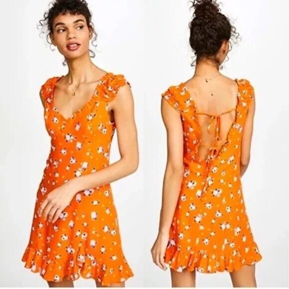 FREE PEOPLE Like A Lady Mini Dress in Orange Floral Print Size XS - Picture 1 of 10